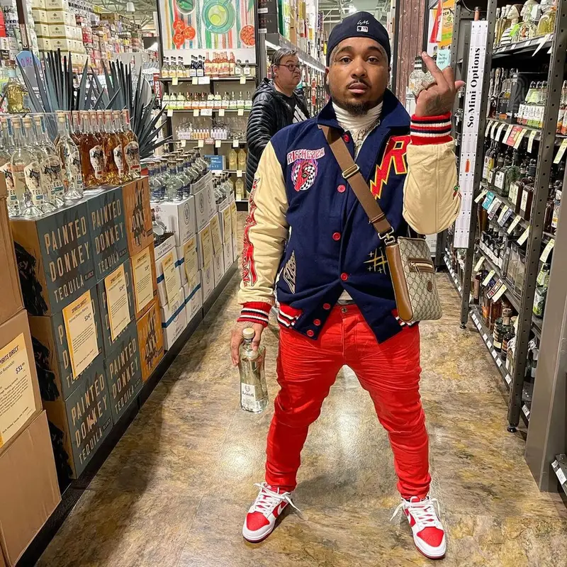 Doe Boy outfit in Ricchezza Forever, Purple Brand, and Gucci, 2022