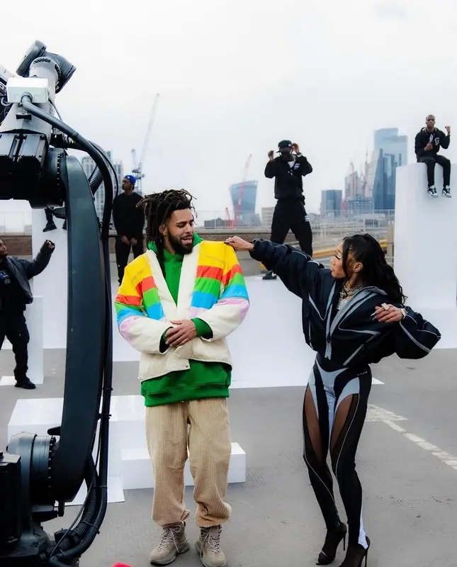 J. Cole outfit in Kapital and Yeezy, 2022