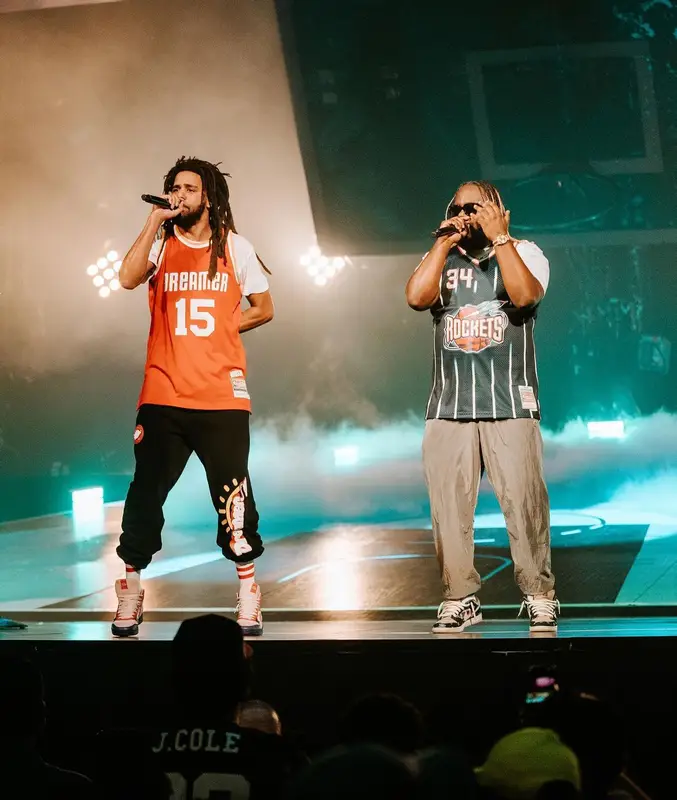 J. Cole outfit in Mitchell & Ness and Dreamer, 2021
