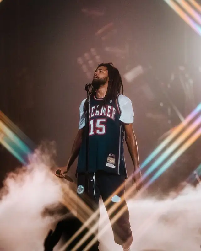 J. Cole outfit in Mitchell & Ness and Dreamer, 2022