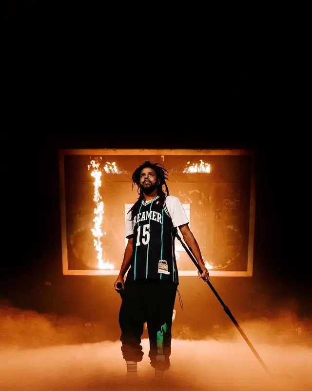 J. Cole outfit in Mitchell & Ness and Dreamer, 2022