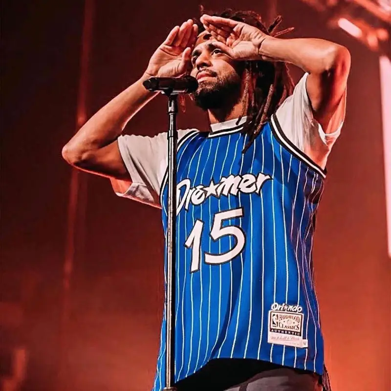 J. Cole outfit in Mitchell & Ness and Dreamer, 2021