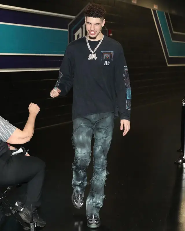 LaMelo Ball outfit in Rhude, Valabasas, and Louis Vuitton, 2022