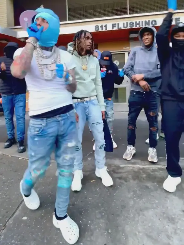 6ix9ine outfit in Polo Ralph Lauren, Amiri, and Crocs, 2022