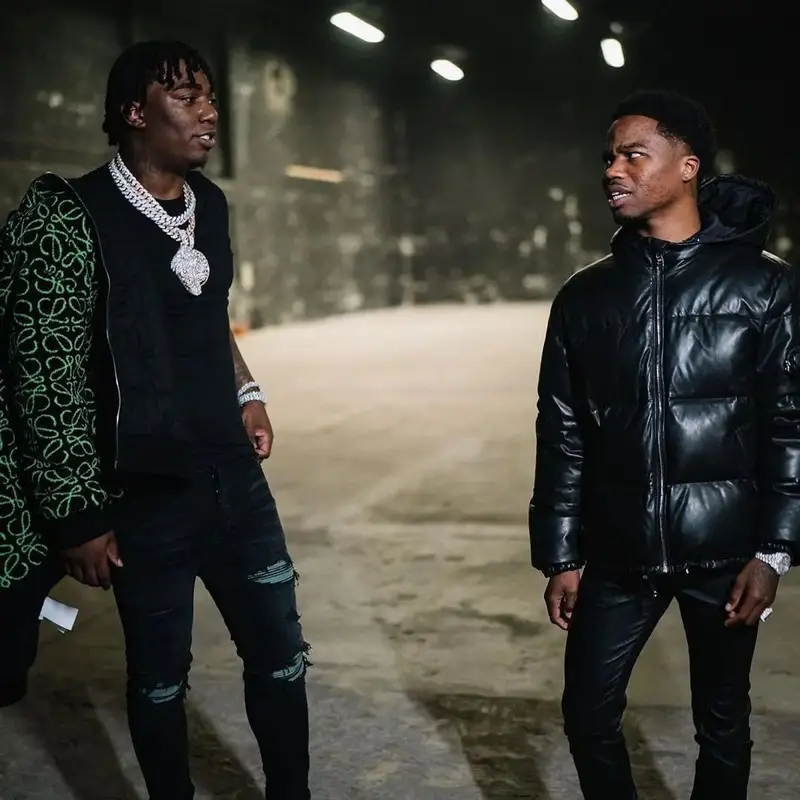 Fredo Bang outfit in Loewe, Hanes, and Amiri, 2022