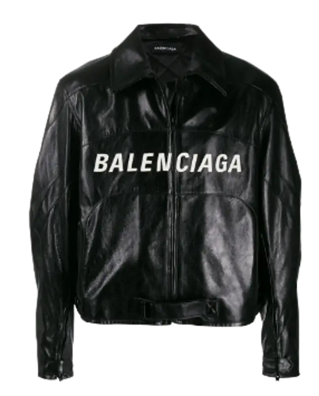 Balenciaga Contrast Logo Black Leather Moto Jacket $5200