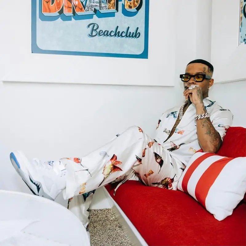 Tory Lanez outfit in Nahmias, Jordan, and Rhude, 2022