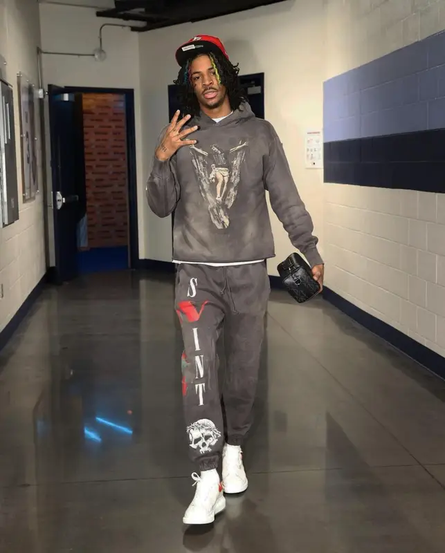 Ja Morant outfit in Vlone, Dior, and New Era, 2022