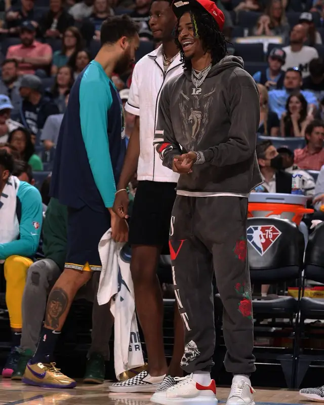 Ja Morant outfit in Vlone, Dior, and New Era, 2022
