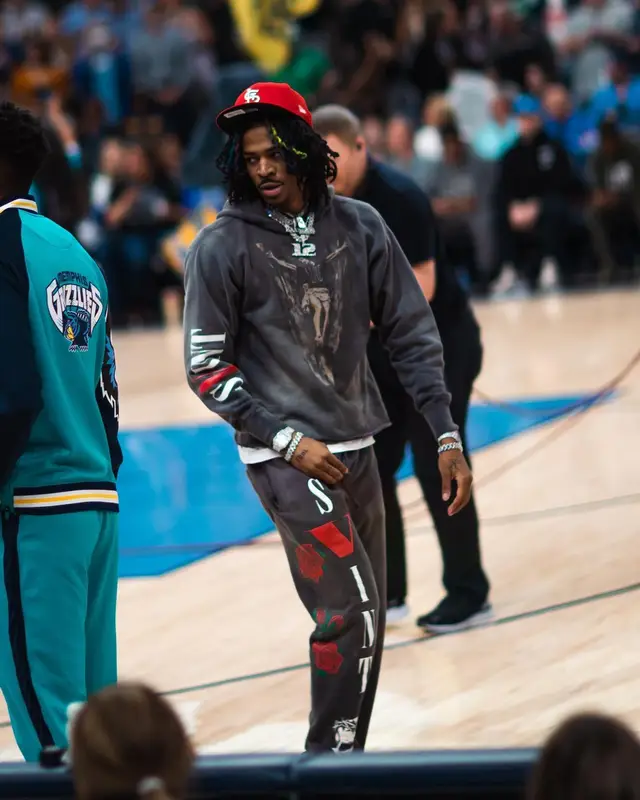 Ja Morant outfit in Vlone, Dior, and New Era, 2022