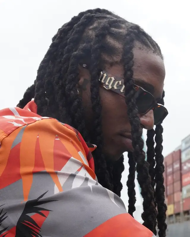 Jacquees outfit in Palm Angels and Bottega Veneta, 2022