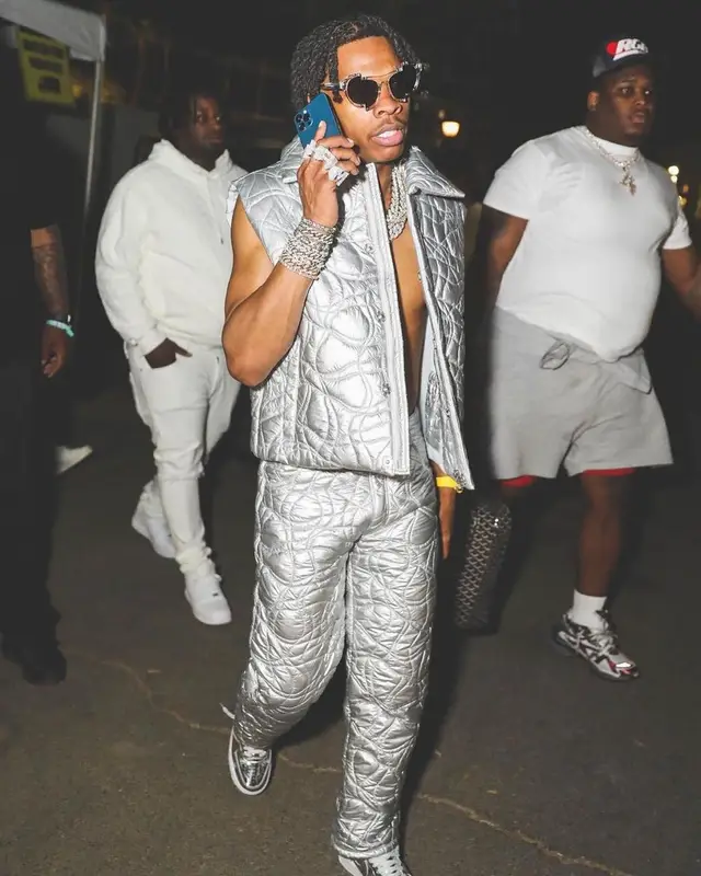 Lil Baby outfit in ERL and Nike, 2022