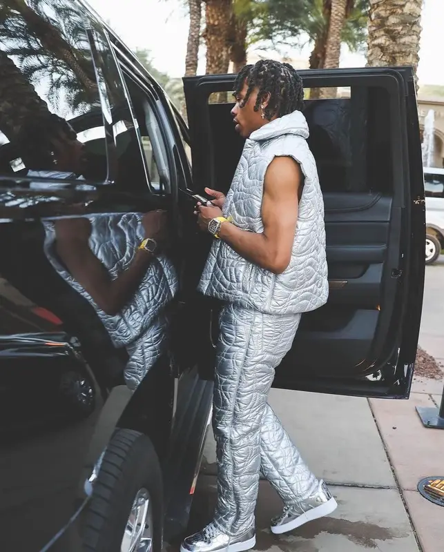 Lil Baby outfit in ERL and Nike, 2022