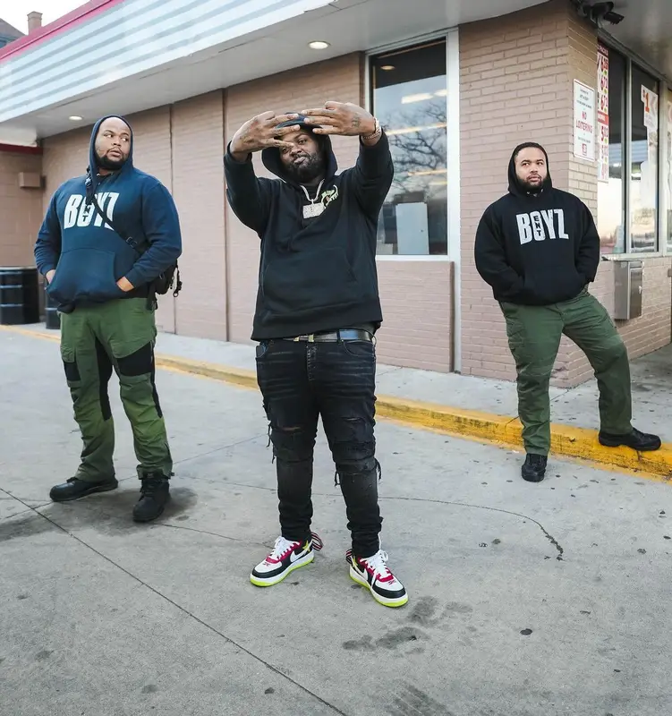 Peezy outfit in Marino Infantry, Amiri, and Nike, 2022