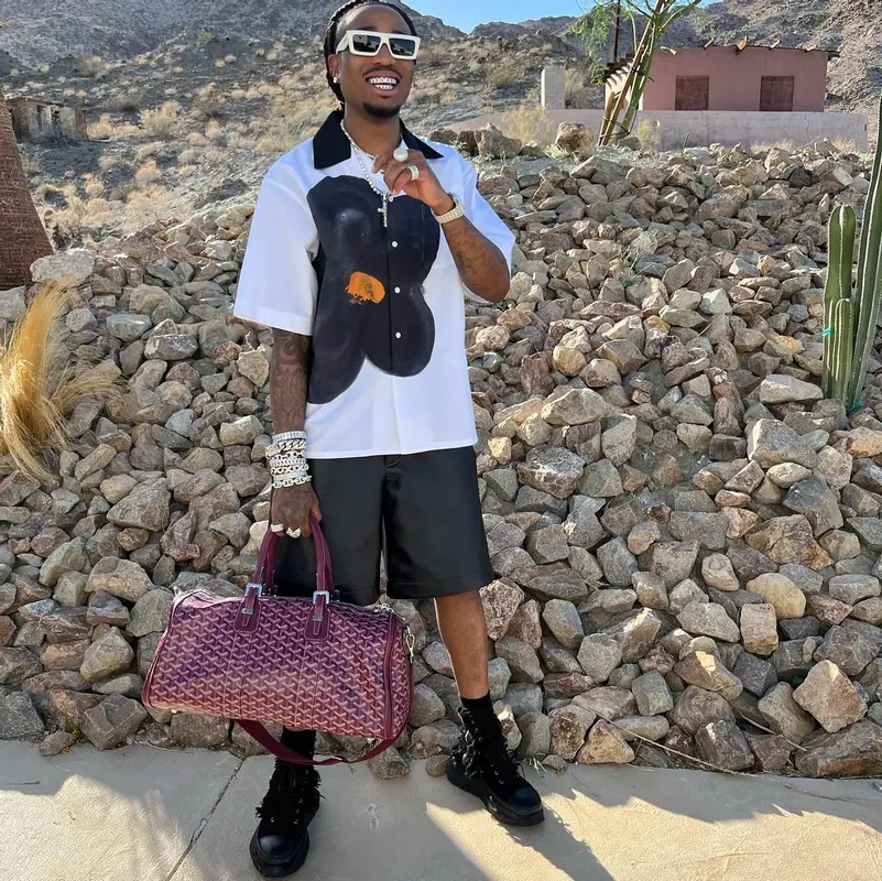 Quavo outfit in Marni, Goyard, and Celine, 2022