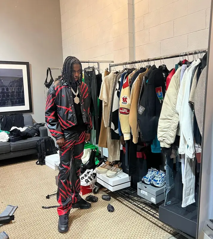 Polo G outfit in Formy Studio and Raf Simons, 2022