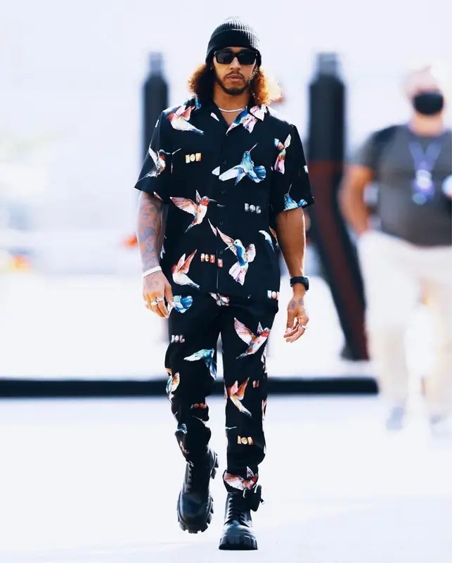 Lewis Hamilton outfit in Nahmias and Prada, 2021