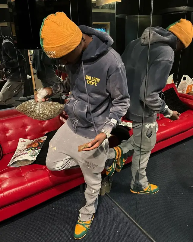 Lil Tjay outfit in Louis Vuitton and Gallery Dept., 2022