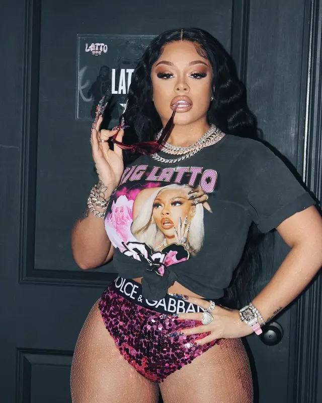 Latto outfit in Dolce & Gabbana, Alexandre Vauthier, and Bottega Veneta, 2022