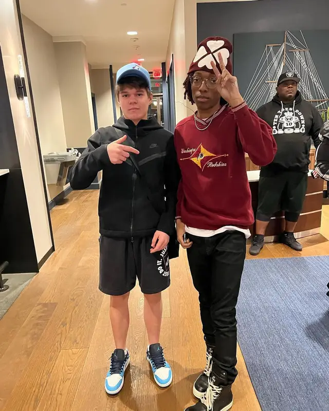 Lil Tecca outfit in Rick Owens, Ray-Ban, and PrayForOurYouth, 2022
