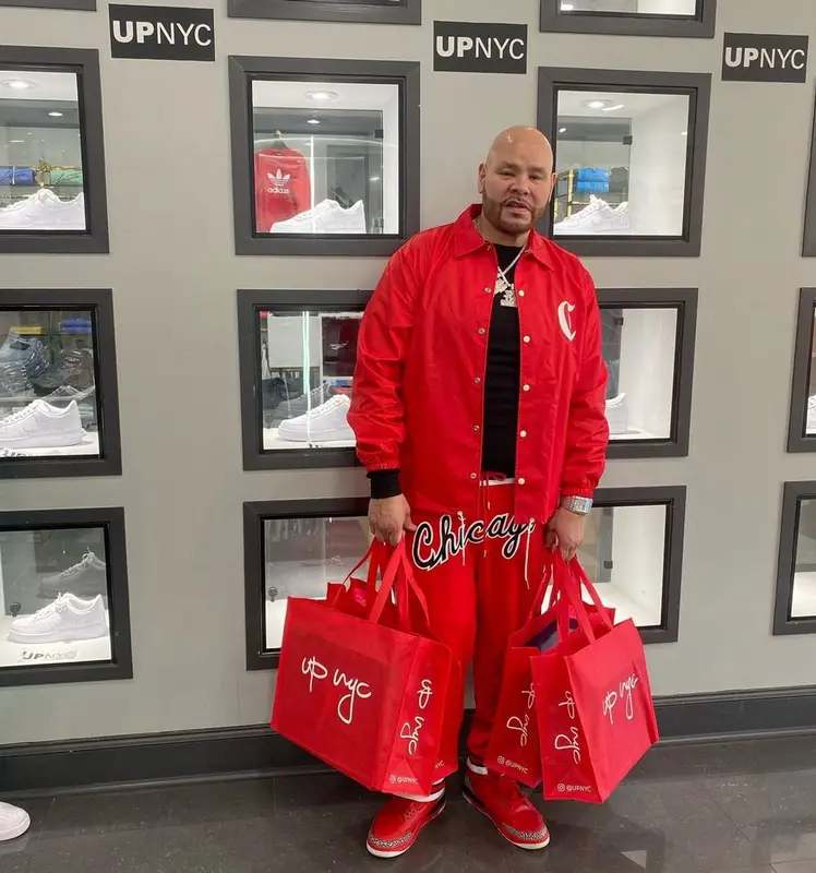 Fat Joe outfit in Celine, Mitchell & Ness, and Chicago Bulls, 2022