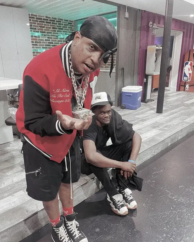 Ski Mask The Slump God outfit in REVENGE and Rick Owens, 2022