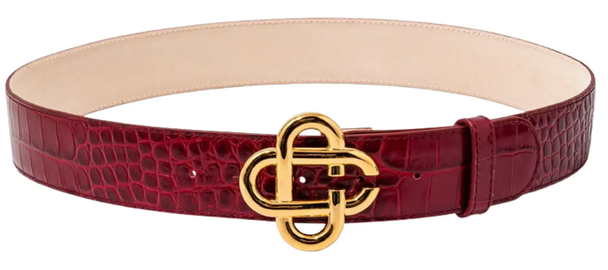 Casablanca Cherry Red & Gold Croc Monogram Belt - Belts from