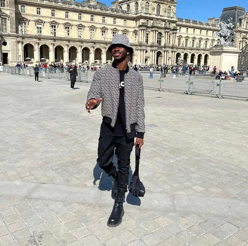 Lil Nas X outfit in Nahmias, Bottega Veneta, and Balmain, 2022