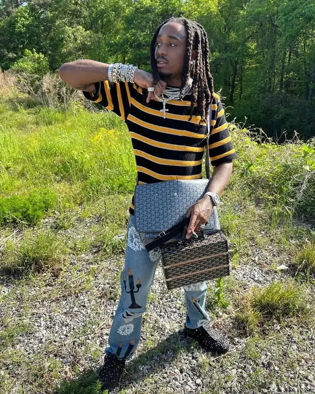 Quavo outfit in Marni, Virgil Abloh, and Goyard, 2022