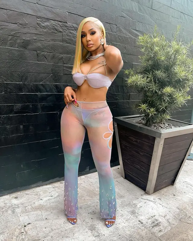 Yung Miami outfit in GCDS and Tom Ford, 2022