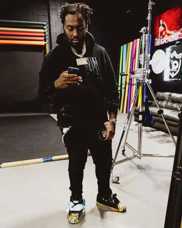Peezy outfit in Amiri, Lanvin, and Hermes, 2022