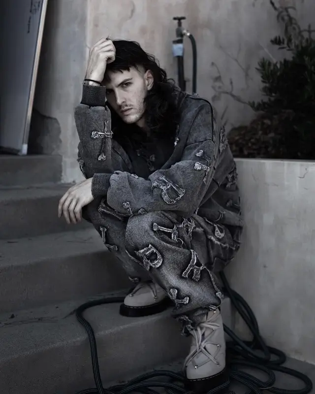 Bones outfit in Racer Worldwide, Rick Owens, and Dr. Martens, 2021
