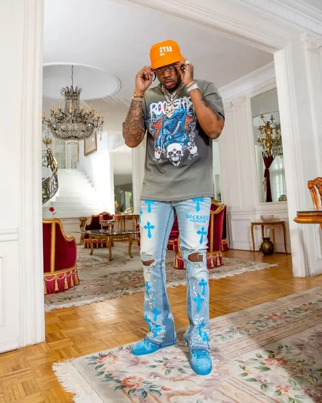 Fivio Foreign outfit in Christian Louboutin, Fivio Foreign Merch, and Rockstar Original, 2022