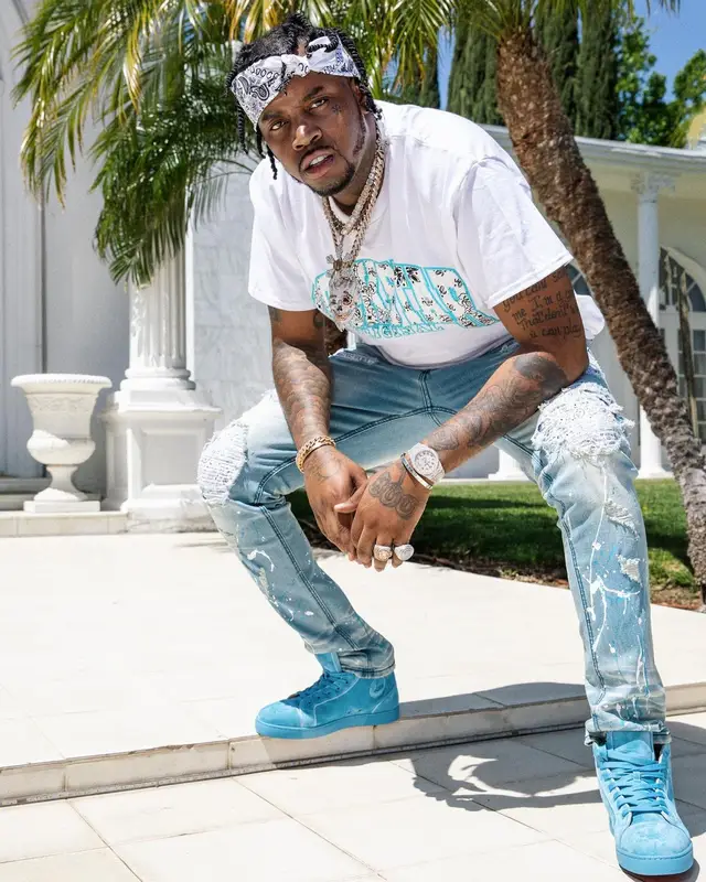 Fivio Foreign outfit in Fivio Foreign Merch, Christian Louboutin, and Rockstar Original, 2022