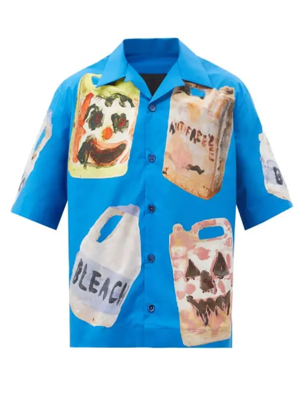 Givenchy x Josh Smith Ceramic Print Short Sleeve Button-Up Camp Shirt in  490-Blue/White