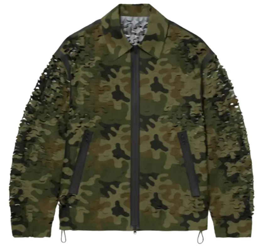Dries Van Noten Oversized Camouflage Print Laser Cut Shell Jacket