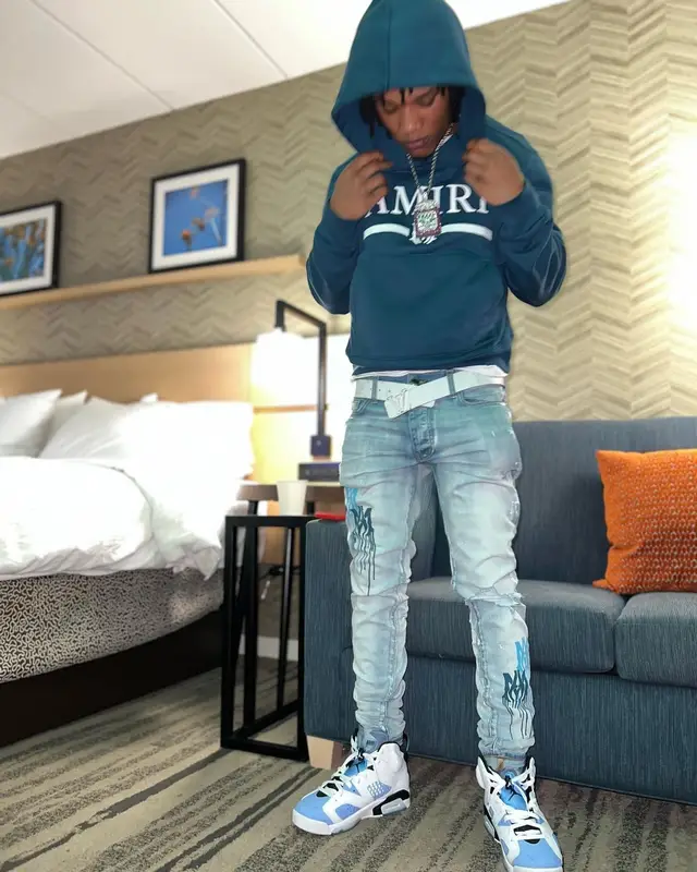 B Lovee outfit in Amiri, Jordan, and Louis Vuitton, 2022