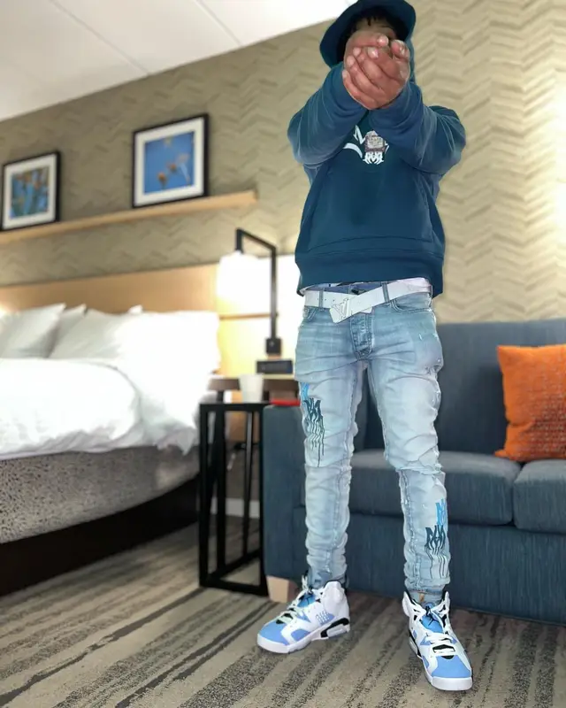 B Lovee outfit in Amiri, Jordan, and Louis Vuitton, 2022