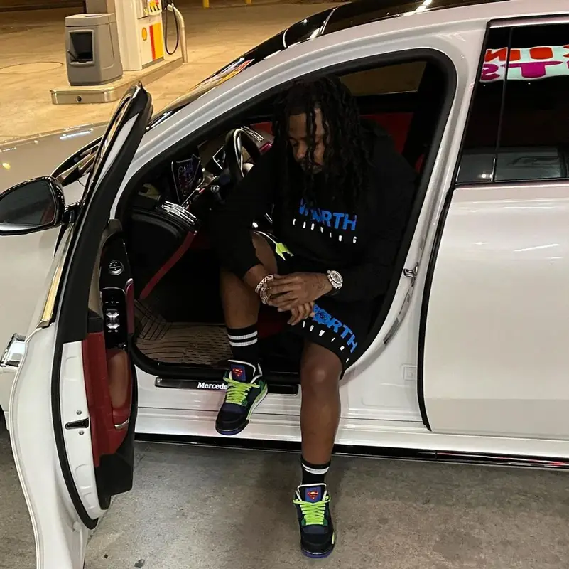 Babyface Ray outfit in Alexander Rose, Jordan, and Amiri, 2022