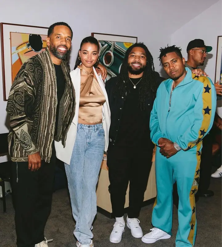 Nas outfit in Kapital and Reebok, 2022