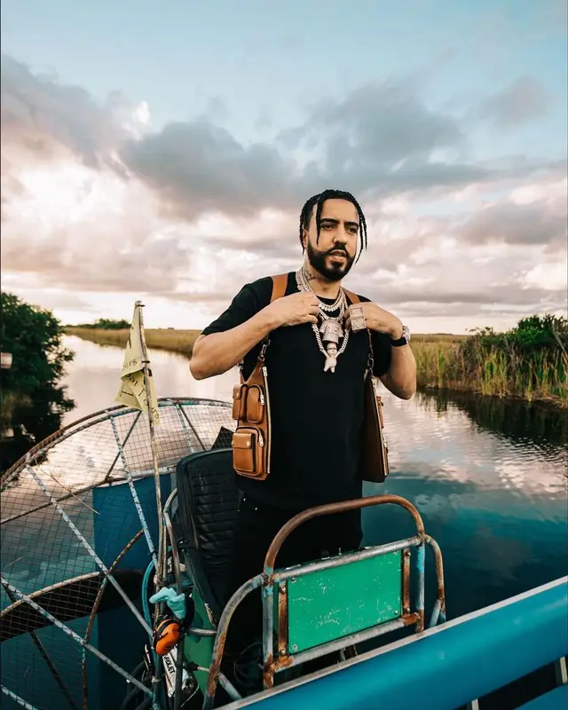 French Montana outfit in Timberland and Amiri, 2022