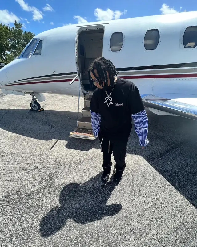 Trippie Redd outfit in Balenciaga, Rick Owens, and Chrome Hearts, 2022