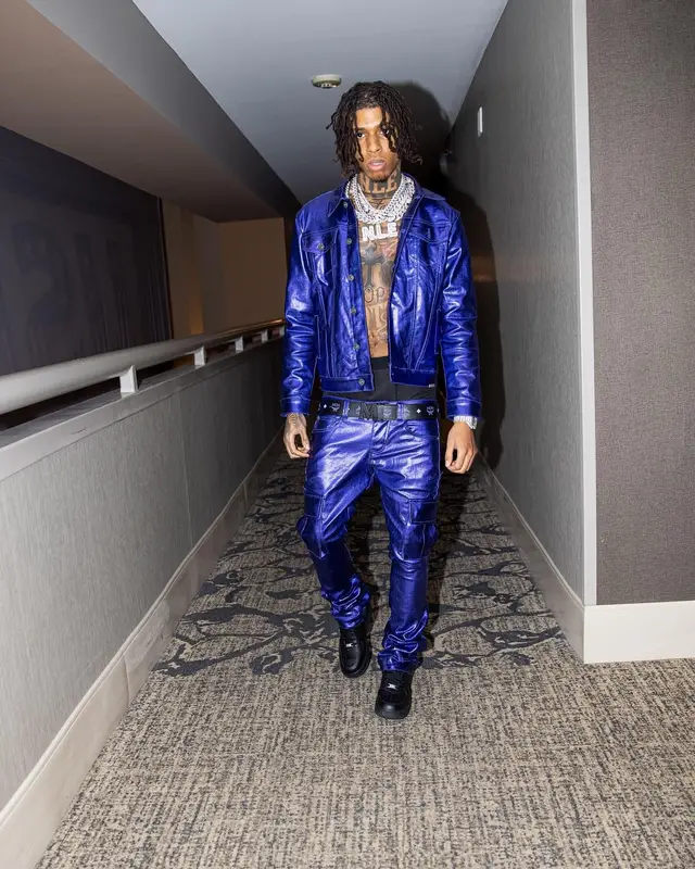 NLE Choppa outfit in Valabasas, Nike, and MCM, 2022