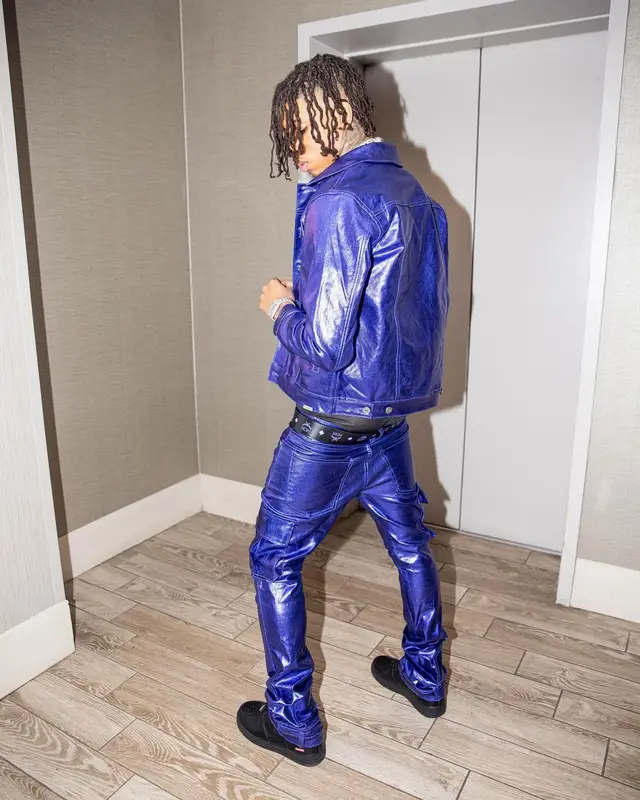 NLE Choppa outfit in Valabasas, Nike, and MCM, 2022