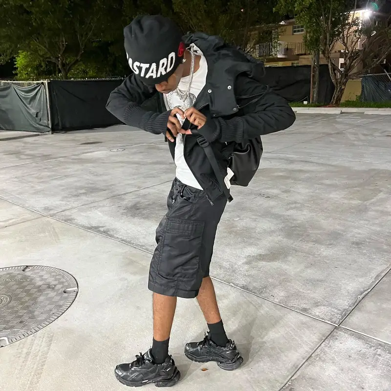 Onlybino outfit in Alyx, Balenciaga, and Louis Vuitton, 2022