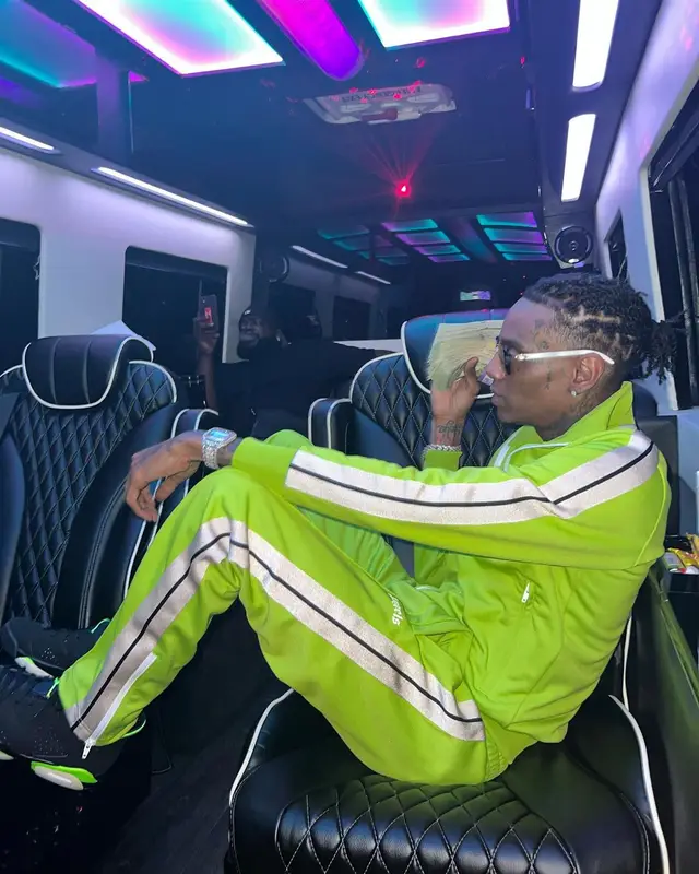 Soulja Boy outfit in Palm Angels, Jordan, and Cartier, 2022