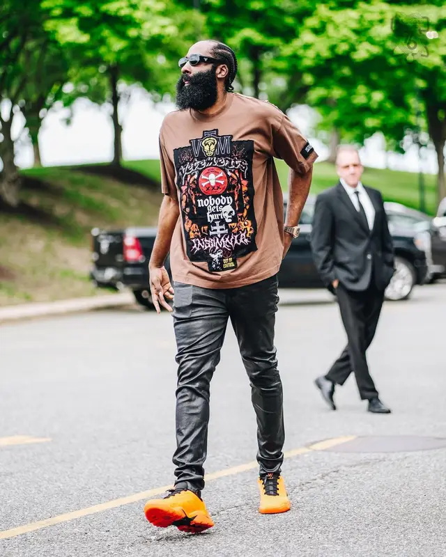 James Harden outfit in Vetements, Hudson, and Prada, 2022