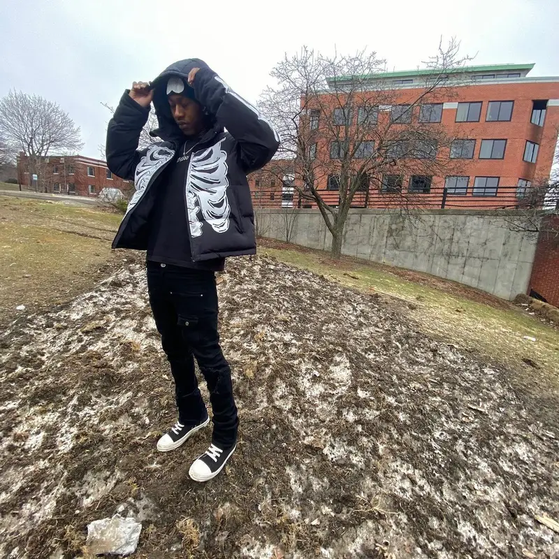 Lil Benny outfit in TheWavyyWay, Rick Owens, and PrayForOurYouth, 2022