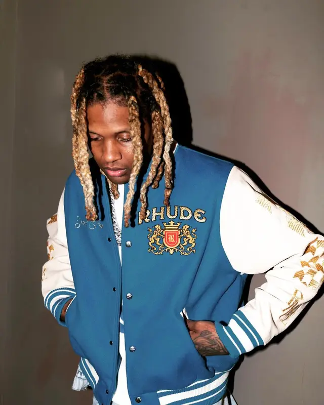 Lil Durk outfit in Rhude, Louis Vuitton, and The Webster, 2022