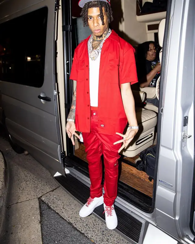 NLE Choppa outfit in Dickies, Supreme, and New Era, 2022